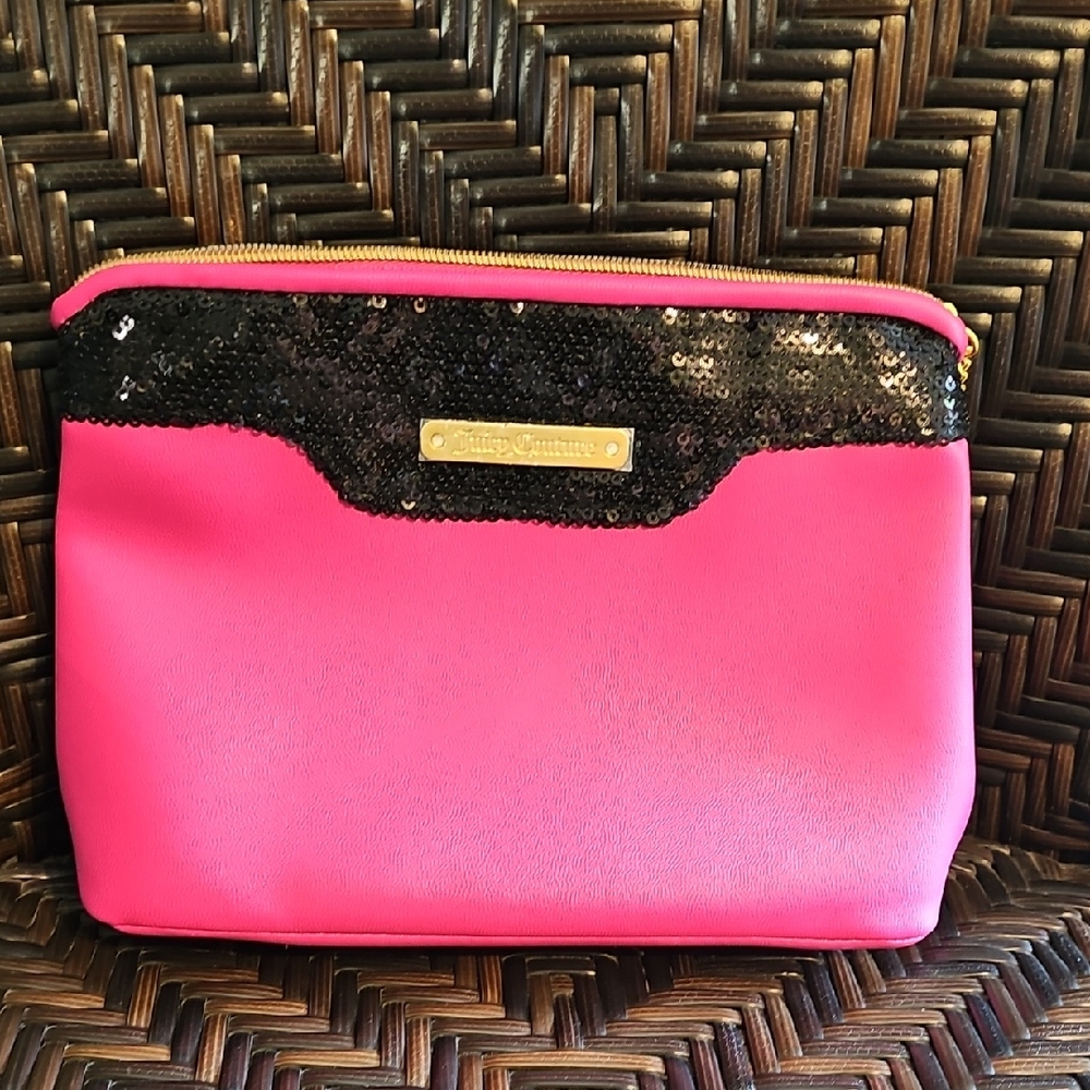 NWOT Juicy Couture Vibrant Pink Cosmetic Bag with Black Sequin Accent